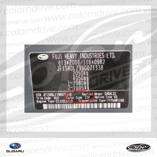 Exemple d'étiquette de code peinture SUBARU 2