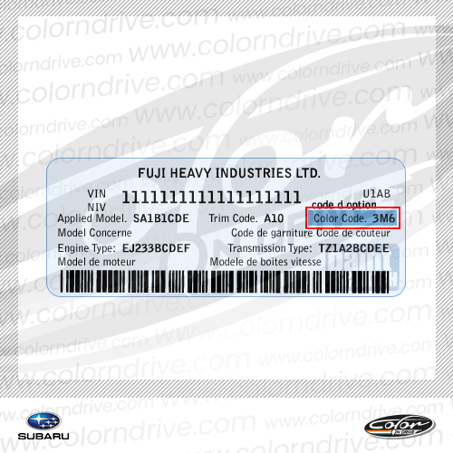 SUBARU kleurcode-label voorbeeld 1