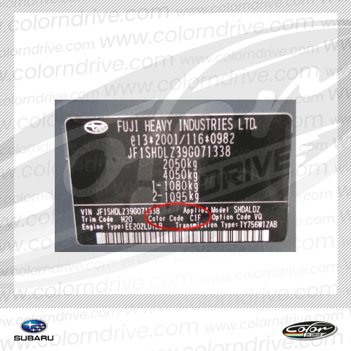 SUBARU kleurcode-label voorbeeld 2