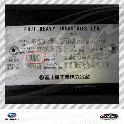 SUBARU kleurcode-label voorbeeld 3